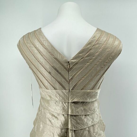 Adrianna Papell 6P Petite Champagne Metallic Tiered V-Neck Dress, New With Tag - Picture 13 of 17